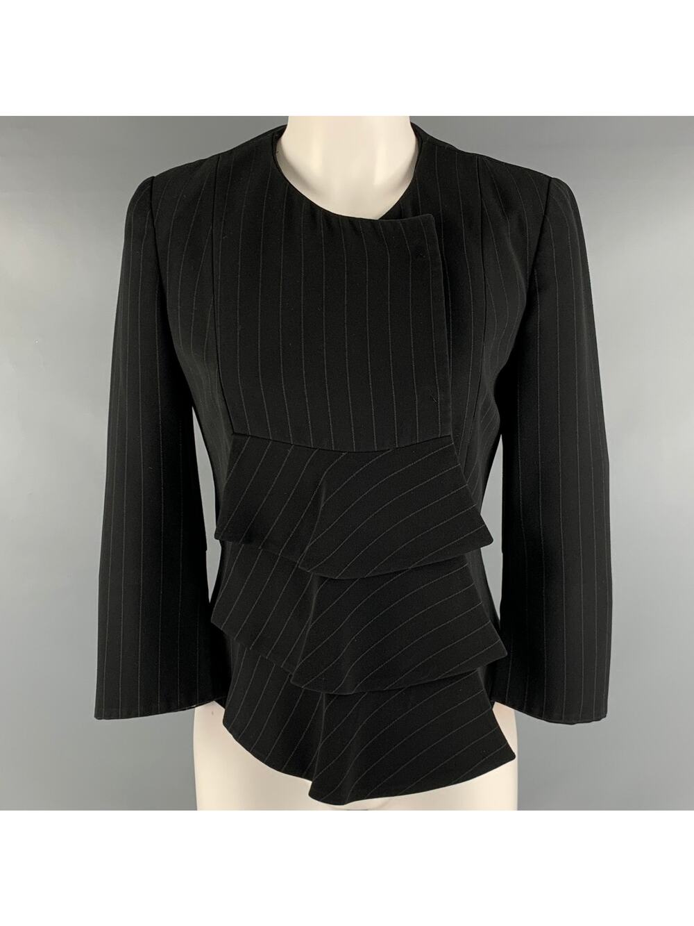 GIORGIO ARMANI Size 2 Black Pinstripe 3/4 Sleeves Jacket Blazer